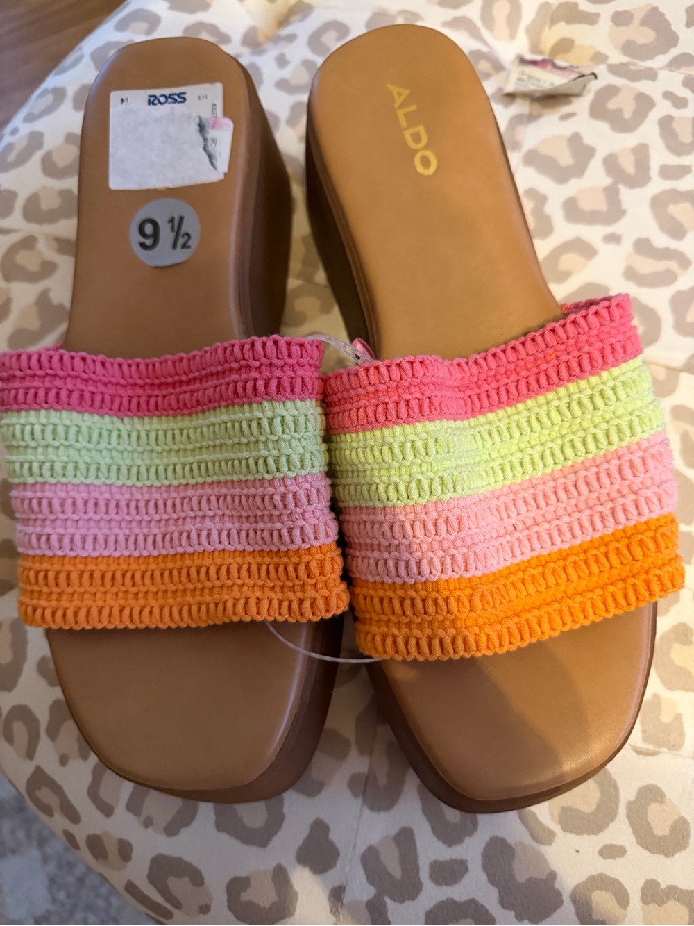 Aldo Multicolor Crochet Slide Mules in Pink, Green, Orange - Picture 6 of 8